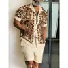 Moda Transfronteriza Temu Casual para Hombre Nuevo Conjunto de Dos Piezas Camisa de Manga Corta con Cuello Campana Estampado 3D y Pantalones Cortos Cómodo