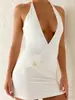 Vestido Transfronterizo de Cuello Halter con Decoración Floral Tridimensional, Vestido Corto Bodycon de Corte Ajustado, Elegante Vestido Estilo Fiesta y Banquete