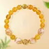 Pulsera del Mismo Estilo de Yu Shuxin, Pulsera de Cuentas de Cristal Amarillo, Pulsera de Lujo Ligero de Nicho para Mujer
