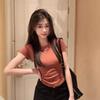 Camisa de Manga Corta Slim-Fit Transfronteriza para Mujer, Estilo Coreano, Nuevo Comercio Exterior, Top de Moda Corto Adelgazante para Mujer, Venta al por Mayor de Moda