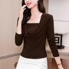 Foto Real de Blusa de Modal Elegante com Efeito Emagrecedor, Gola Sino, para Usar por Baixo, Feminina, Novo Estilo Outono/Inverno 2025, Simples, Manga Longa