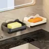 Caja de jabón de doble capa sin taladro, caja de jabón de drenaje montada en la pared, estante de jabón para pared de baño, caja de jabón con drenaje