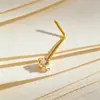 Anillo de Nariz Europeo y Americano Estilo Transfronterizo Sin Perforación, Sencillo Cobre Microincrustado Cuadrado de Circonita Zirconio en Forma de L Stud para Nariz, Joyería de Nariz Moderna y Genial