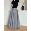 Saia Longa Branca de Renda com Barra Flare para Mulheres, Novo Estilo Verão 2026, Saia Longa Evasê de Cintura Alta Emagrecedora, Saia Bufante Petite
