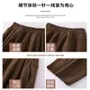 Calça Reta de Chenille Cor de Café para Mulheres, Outono e Inverno, Cintura Alta, Petite, Fluida, Casual, Solta, Calça Wide-Leg com Forro de Lã