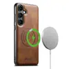 Funda para teléfono Samsung S26Ultra con ranura para tarjetas S25Plus Carga inalámbrica Soporte magnético Magsafe Funda de cuero