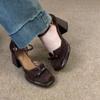 Zapatos de Tacón Alto Marrones Sandalias de Verano Huecas Baotou para Mujer con Suela Gruesa Mary Jane Lazo Tacón Grueso