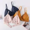 Bralette sin aro de acero ultra-delgado pecho grande pequeño encaje copa triangular sujetador ropa interior sexy chicas francesas mujer