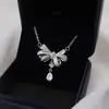 Nuevo collar de lazo gota de agua explosión completo de diamantes microincrustaciones nicho lujo ligero alta industria pesada cadena de clavícula fabricantes al por mayor