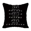 Funda de cojín para sofá de felpa corta súper suave con estampado de letras negras funda de almohada para amigos cojín de soporte lumbar