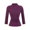 Camiseta Corta Sexy de Cuello Alto a Media Manga Tres Cuartos para Chica Atractiva Otoño Nuevo Versátil Ajustada Color Sólido Top Base