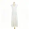 Vestido de Punto Acanalado de Color Sólido Estilo Verano Temprano con Doble Escote en V, de Botones, Ajustado, Dobladillo Amplio, sin Mangas, Vestido Fresco y Sencillo para Mujer