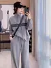 Suéter de moda talla grande traje deportivo para mujer primavera y otoño chica rellenita suelto delgado pantalones de pierna ancha casual dos piezas 300 kg