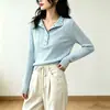 Camiseta de Punto Canalé de Manga Larga para Mujer Otoño Temprano 2026, Estilo Coreano Versátil Suave para el Trabajo Ajustada