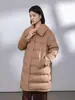 Jaqueta Longa de Lã e Penas de Ganso Nova para Inverno 2025 para Mulheres, Quente e Não Volumosa