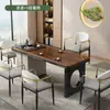 Mesa de Chá e Conjunto de Cadeiras em Madeira Maciça Ébano Moderno Simples Luxo Leve Varanda de Casa Mesa de Chá Escritório Mesa Tudo-em-Um de Duplo Propósito