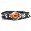 Pulsera tejida de gema del tiempo del zodiaco Taobao Explosiones de comercio exterior Pulsera de cuero negro Joyería hecha a mano Regalo