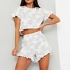 Europeu e americano primavera e verão nova estação independente transfronteiriça lista quente shorts impressos manga curta outwear casa usar pijamas femininos