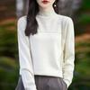 24 Primavera y Otoño Nuevo encaje medio cuello alto suéter de punto camiseta interior manga larga jacquard encaje de perlas suéter elegante