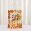 Bolsa Tote de Embalaje de Mercancía con Patrón de Pizza de Dibujos Animados Americanos, Bolsa de Regalo para Fiesta de Cumpleaños, Gran Capacidad, Bolsa de Compras para Supermercado