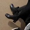 Botas femininas curtas feitas de couro bovino de primeira qualidade com saltos grossos, de altura média, novo estilo outono e inverno, bico quadrado, zíper lateral, acabamento lavado desgastado