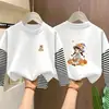 Nova Camiseta de Manga Longa 100% Algodão para Meninas Primavera/Outono 2026 Patchwork Listrado Moda Falsa Duas Peças para Crianças Médias e Grandes