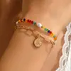 Temu Venta Caliente Transfronteriza Pulsera de Perlas de Colores Flor de Margarita Dulce y Linda Nicho Cristal Pulsera de Doble Capa para Mujer