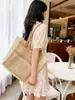 Bolso de Paja de Verano para Mujer, Bolso de Hombro de Gran Capacidad, Bolso Tejido Hueco Estilo Vacaciones en la Playa, Bolso de Paja para Llevar en la Mano o Debajo del Brazo