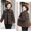 Otoño e Invierno Más Terciopelo Engrosado Bolsillo Botón Patchwork Cuadros Algodón Chaqueta Abrigo Ropa para Mujeres de Mediana Edad y Mayores Abrigo Imitación Lana de Cordero