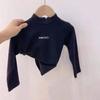 Camiseta básica de terciopelo de otoño e invierno, cuello medio alto, manga larga para bebés y niños, top cálido de color sólido para otoño e invierno, a la moda