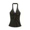 Verano Luz y Estilo Maduro Sexy Top Chaleco Halterneck para Niñas Pequeñas Calientes para Usar con un Nudo Retorcido en el Pecho, Espalda y Cintura Descubiertas, Cinturón Corto de Tirantes