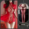 Lingerie Sexy Retro Cheongsam Bordado Vazado Saia Curta Sexy Costas Nuas Alça Puro Desejo Uniforme Tentação Qqny