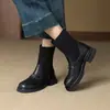 Botas de calcetín de punto con camelia, punta redonda, estilo retro coreano moderno, para mujer, Otoño/Invierno 2026, Botas adelgazantes, Botines versátiles de suela gruesa