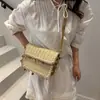 Bolso Bandolera Cruzado de Cadena Tejido de Paja para Mujer de Comercio Exterior 2025 Nuevo Estilo Borla Concha Playa Solapa Cuadrado Pequeño