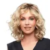 Novas Perucas Estilo Europeu e Americano para Mulheres de Meia-Idade, Cabelo Curto Cacheado com Raia Lateral, Fibra de Alta Temperatura, Mechas Coloridas, Peruca Degradê, Atacado