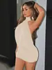Vestido Mini Bodycon Decote Halter Costas Abertas Moda Europeia e Americana para Mulheres Cor Sólida Festa Sexy Hot Girl