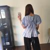 Camisa Top de Manga Abullonada con Cordones Delanteros y Traseros, Diseño de Nicho Estilo Ouni Coreano Ins