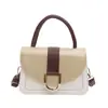 Bolso pequeño cuadrado retro de retazos color block con solapa para mujer, hebilla metálica en forma de U, bolso de hombro/cruzado, disponible para venta al por mayor