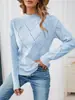 Suéter de punto para mujer de moda transfronteriza europea y americana, con cuello redondo, mangas largas, estampado de diamantes, color liso