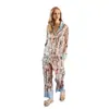 [Ski] Pijama de Seda Helada para Mujer, Traje de Cuello Alto Estilo Ins de Alta Gama, Pantalones de Manga Larga para Primavera y Otoño, Conjunto de Ropa para el Hogar