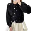 Outono e Inverno Coreano Novo Estilo Bordado Pesado Suave e Doce Pequena Fragrância Imitação de Visão Tricô Cardigã Top Suéter de Gola Redonda