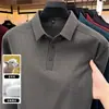 Camiseta de Manga Larga con Solapa de Lana y Seda para Hombre 2026 Otoño Nuevo Color Sólido Camisa Polo Casual de Negocios para Hombre de Mediana Edad