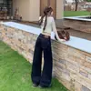 Jeans de Mezclilla de Pierna Ancha para Mujer, Nuevos Pantalones de Cintura Alta Sueltos Adelgazantes Azul Oscuro de Pierna Recta hasta el Piso