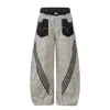 Calça jeans casual patchwork com estampa de leopardo estilo americano para homens e mulheres, novo design de verão 2026, jeans largo e curvo solto