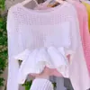 Cárdigan de punto hueco de lana para el verano, cuello redondo, protección solar para mujer, estilo coreano, casual chic, manga larga, top exterior fino