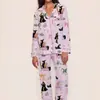 Nuevo Pijama Transfronterizo Temu Comercio Exterior Bruja y Princesa Seda de Leche Solapa Manga Larga Pantalón Largo Ropa de Casa Transfronteriza
