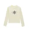 Camiseta de Manga Longa para Mulheres, Estampa de Estrela Retro Americana, Novo Estilo Primavera e Outono, Gola Redonda, Ombro Normal, Emagrecedora, Top Hot Girl
