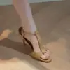 Impresionantes y Hermosos Tacones Altos de Gamuza Estilo Retro Francés con Punta Abierta Sandalias Romanas Nuevas Verano 2026