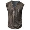 Chaleco casual deportivo sin mangas para hombre de verano nuevo europeo y americano con tapeta abierta de siete botones y estampado digital desgastado