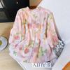 Camisa Japonesa e Coreana Real Pat Doll 2024 Nova Camisa Feminina Feminina Felpuda Feminina Peônia Floral Ramie
